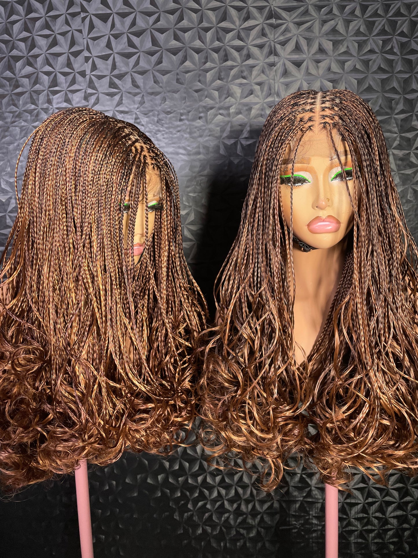 2x6 human hair base closure knotless curly tip braided wigs in  brown 14-16 inches long.