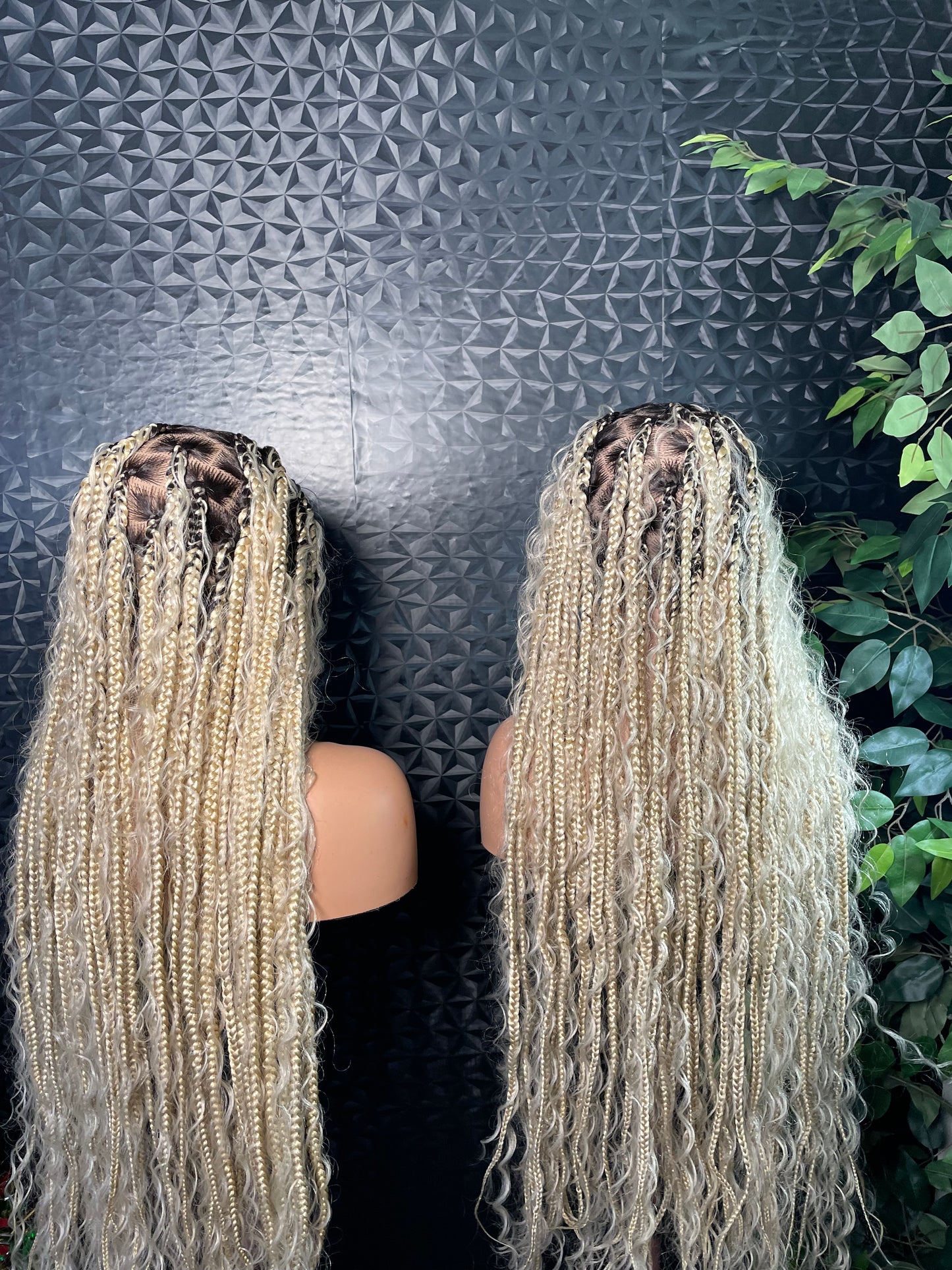 30 inches full lace box braids with synthetic curls.