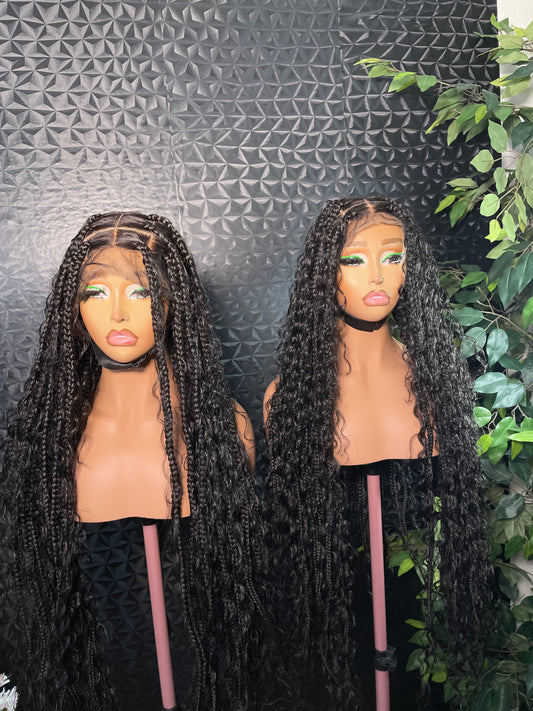 30 inches full lace box braids with synthetic curls.