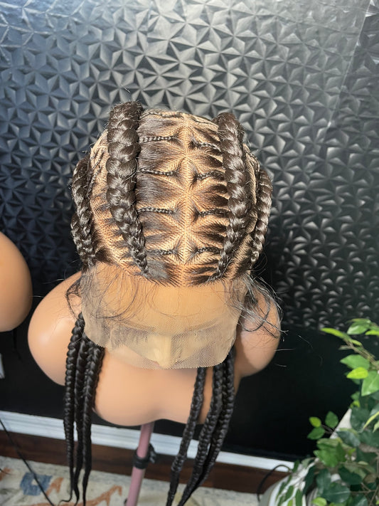 360 stylish all back braided wig, made with hair blend fiber transparent lace. 30 inches