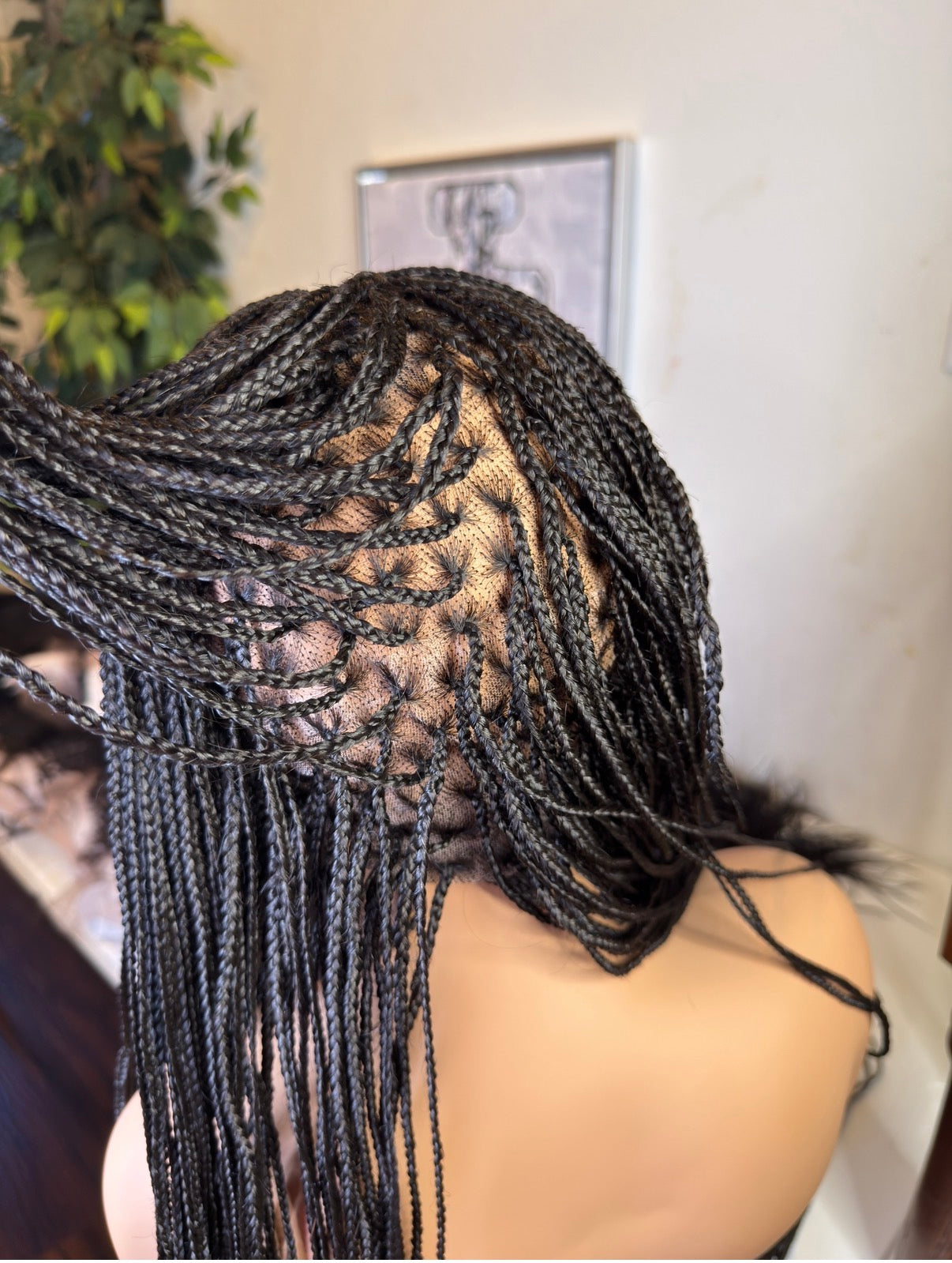 Micro knotless made with Human hair full lace 30 inches. Premium flawless hair lines, lace/knots can be bleached. Made with Transparent Swiss human hair lace.