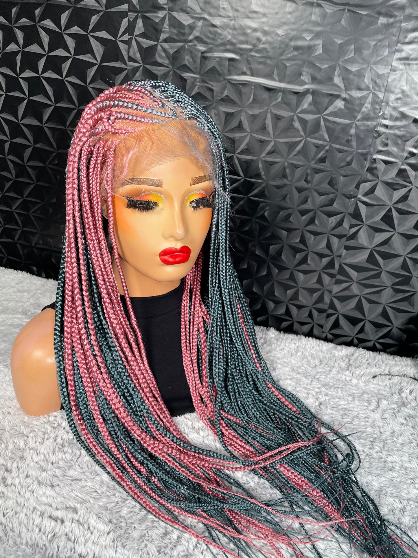 24 inches V-flip cornrows braided wig. Full lace wig.