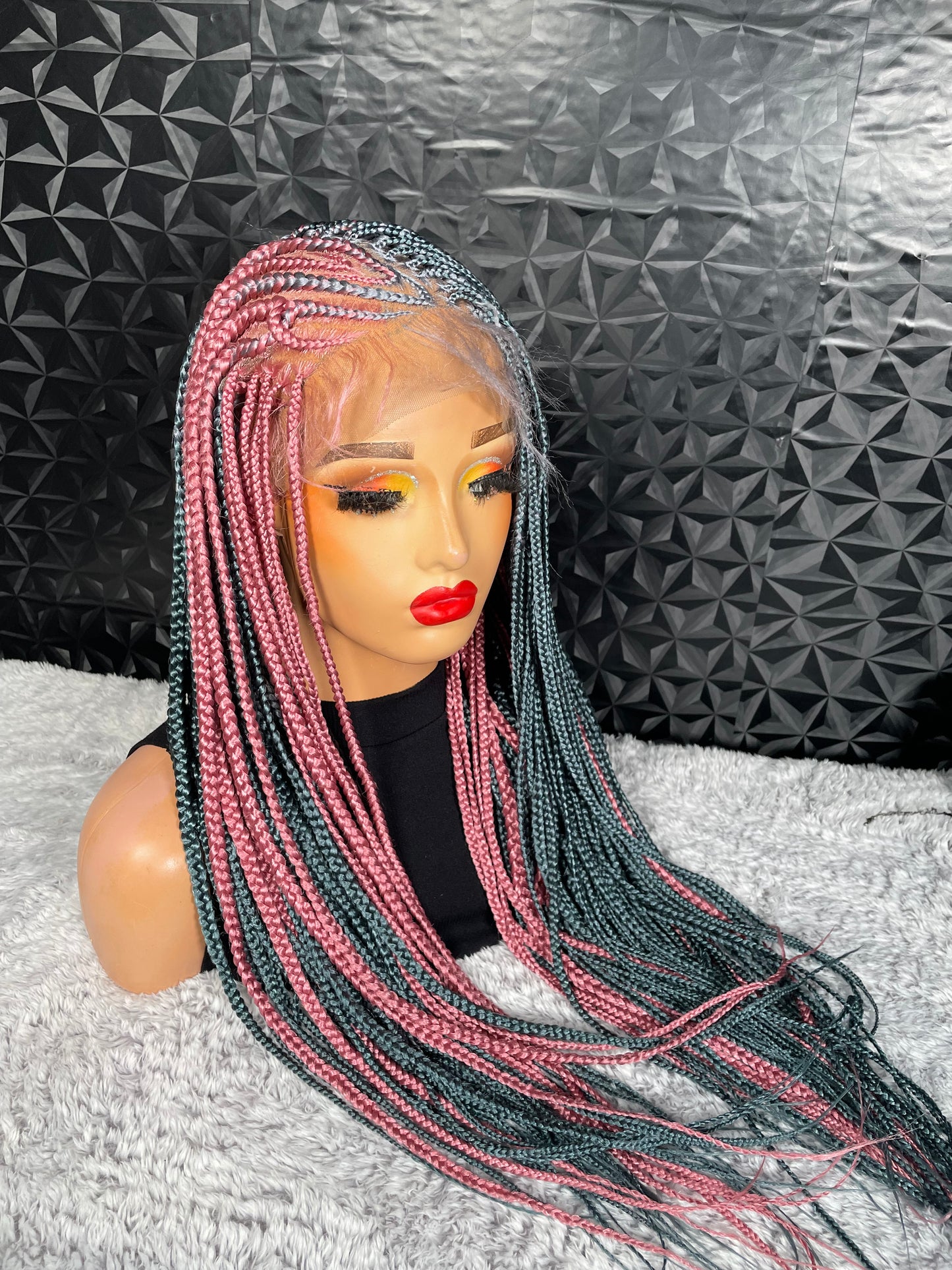 24 inches V-flip cornrows braided wig. Full lace wig.