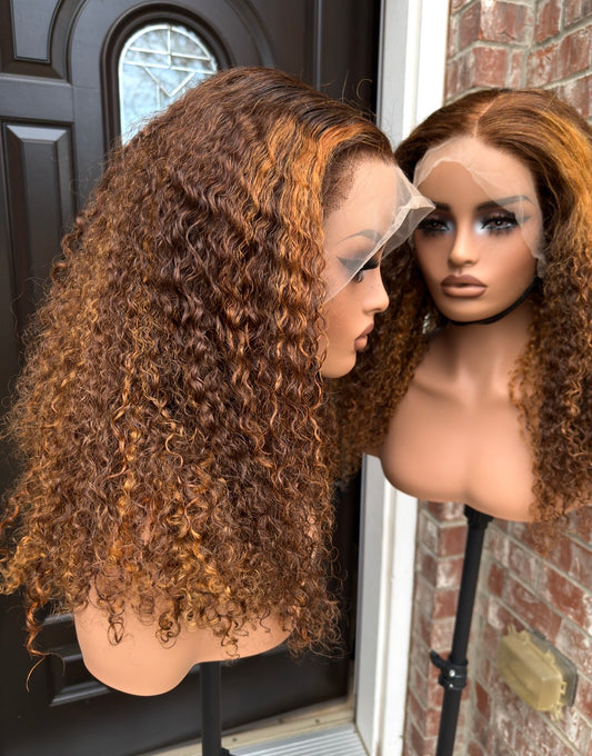 18 inches sdd pixie curly human hair wig in piano color, 180+ density. Very water friendly.