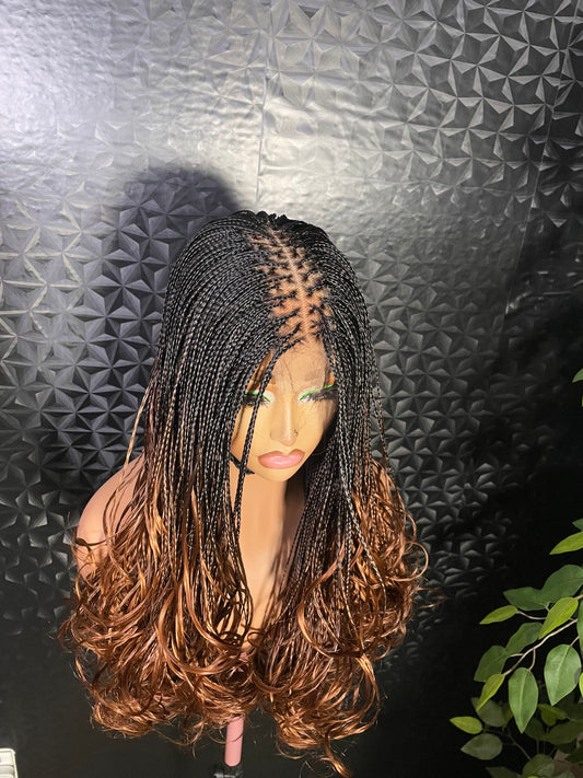 2x6 closure human hair base knotless curly tip braided wigs in B29. 14-16 inches long