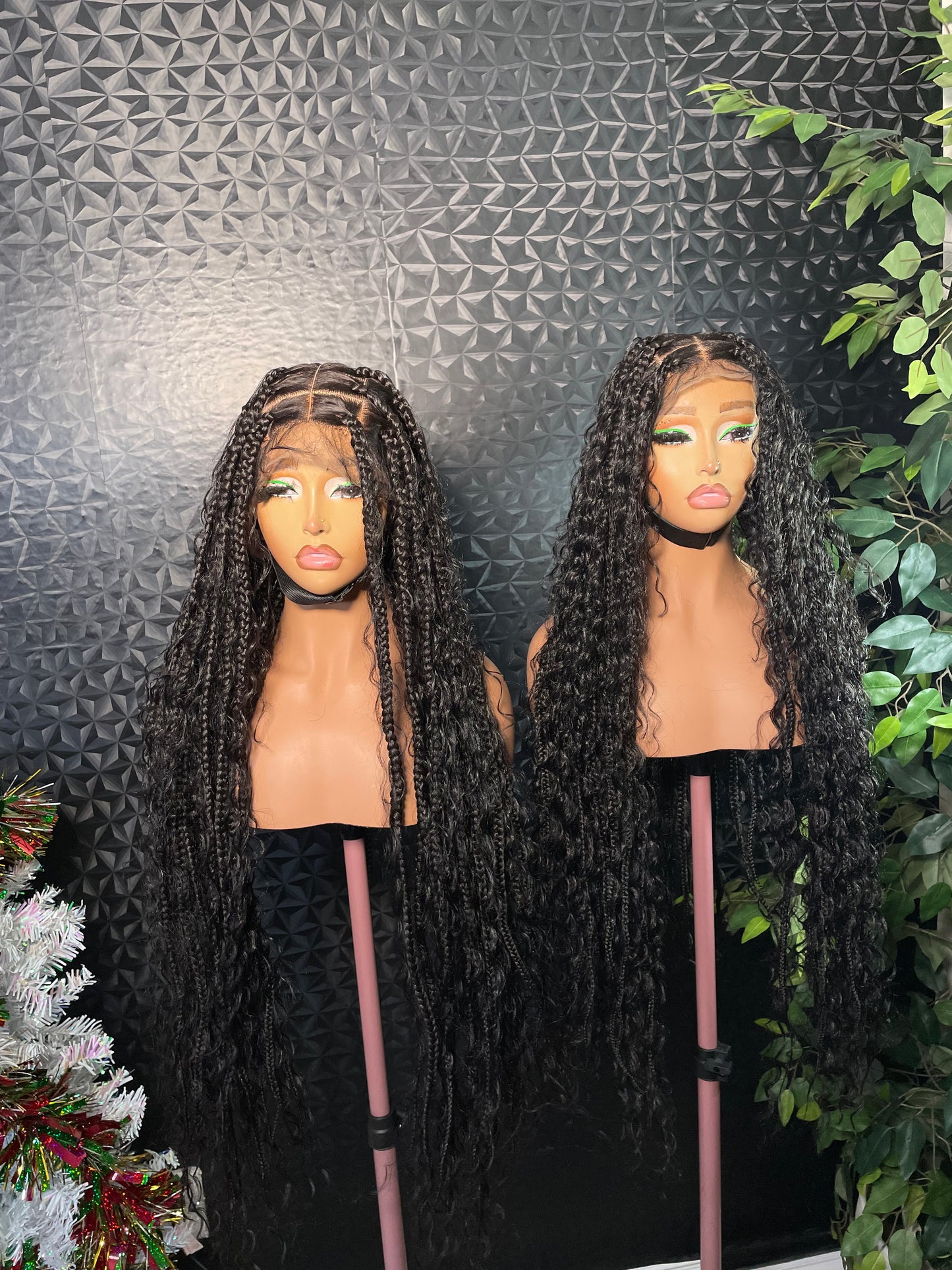 30 inches full lace box braids with synthetic curls.