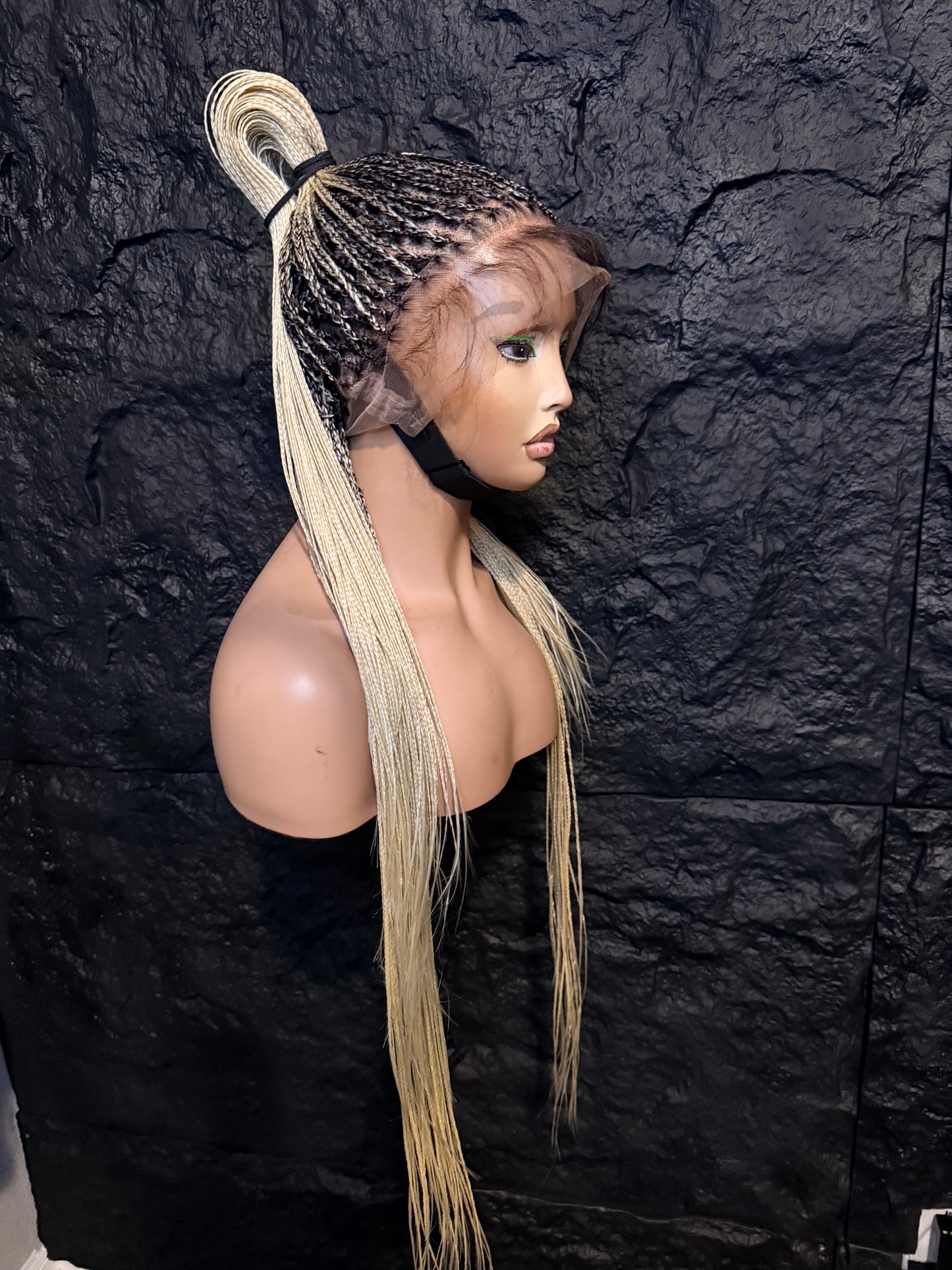Spanish bone straight in blonde with dark root, 30 inches. made with human hair full lace