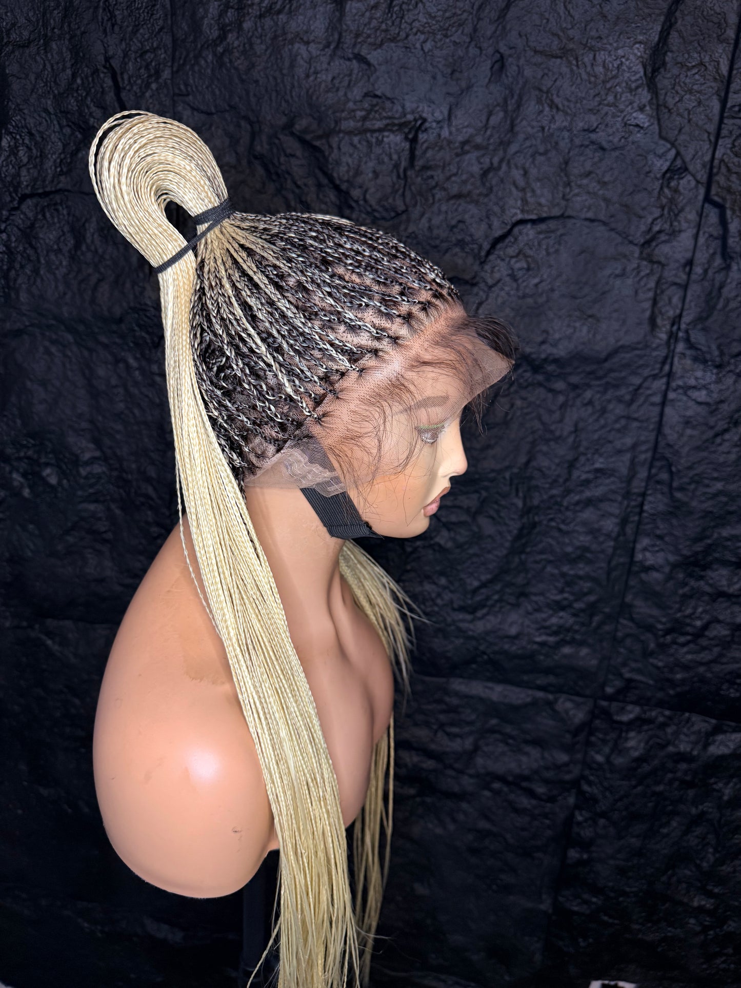 Spanish bone straight in blonde with dark root, 30 inches. made with human hair full lace