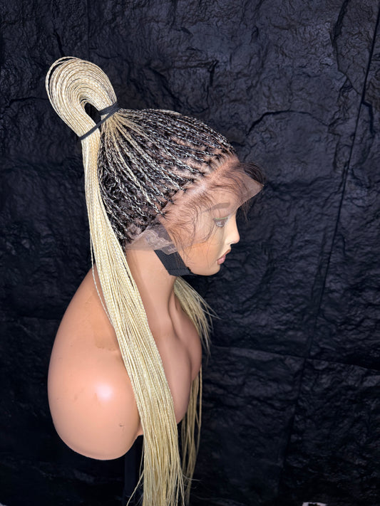 Spanish bone straight in blonde with dark root, 30 inches. made with human hair full lace