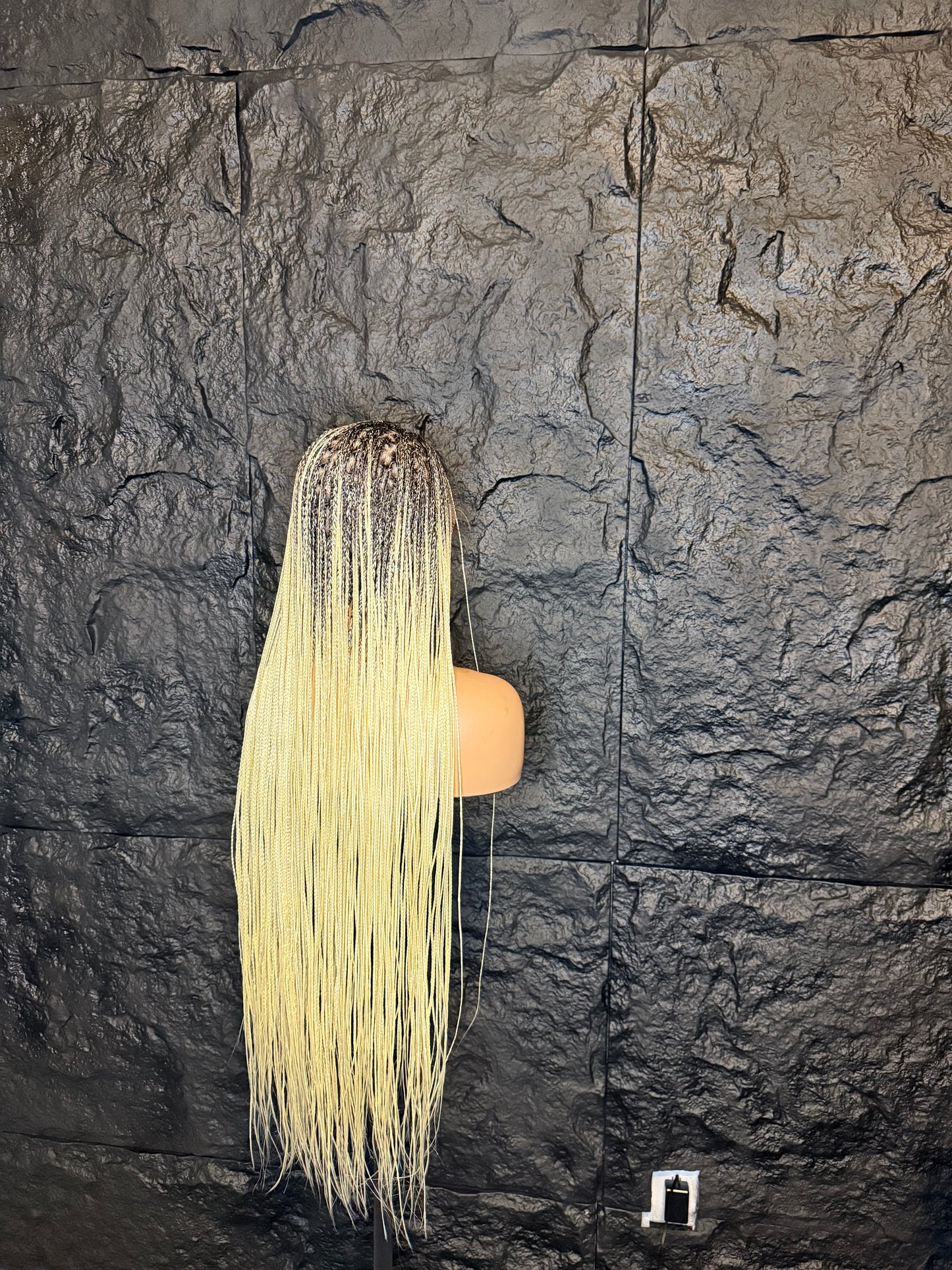 Spanish bone straight in blonde with dark root, 30 inches. made with human hair full lace