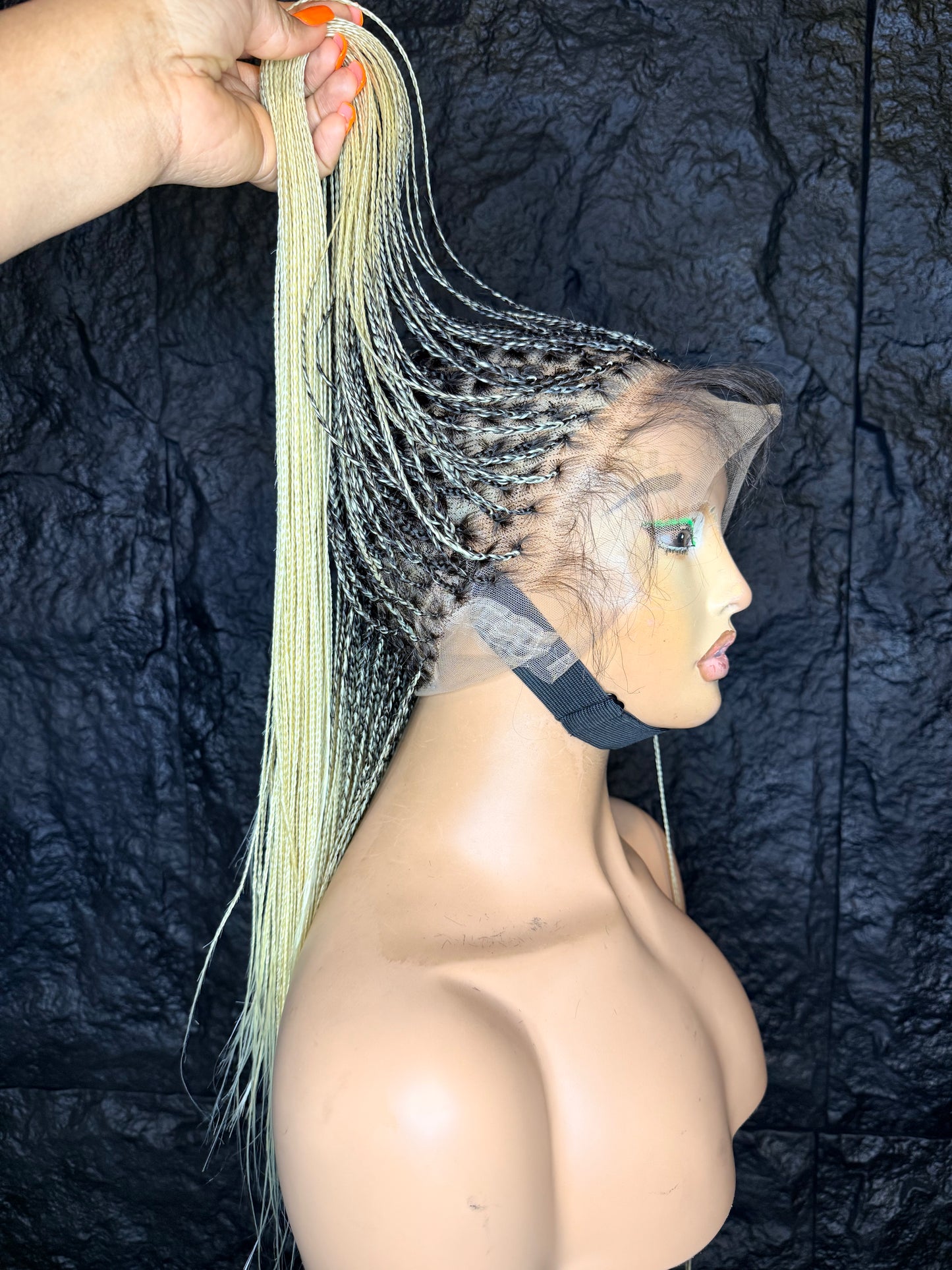 Spanish bone straight in blonde with dark root, 30 inches. made with human hair full lace