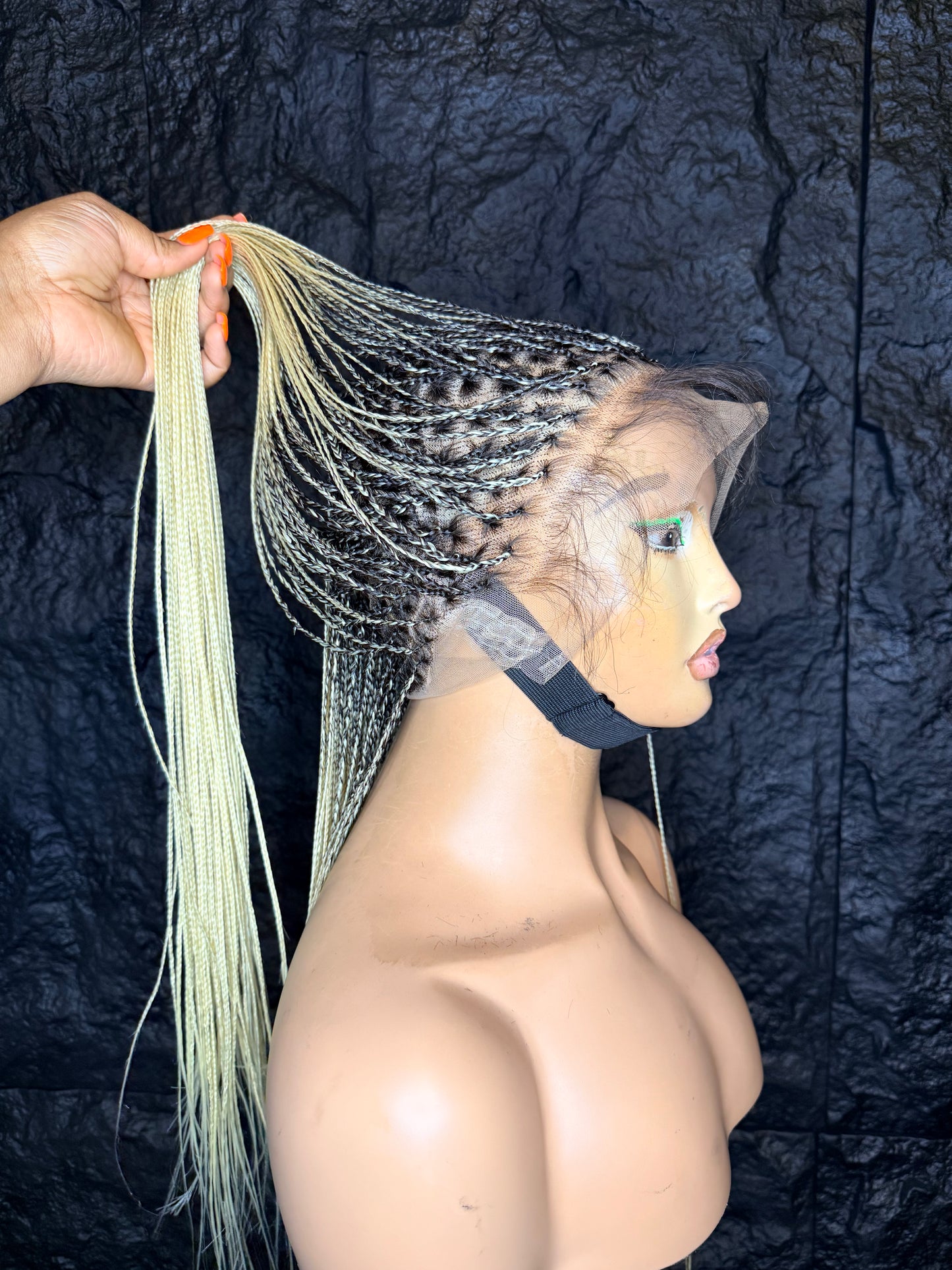 Spanish bone straight in blonde with dark root, 30 inches. made with human hair full lace