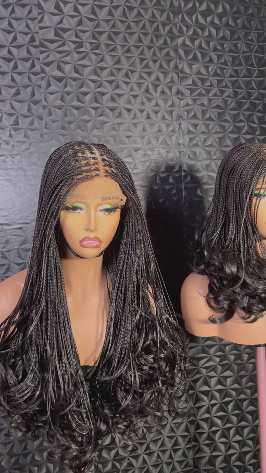 5 by 5 human hair base closure knotless braided wig in 16-18 inches long.